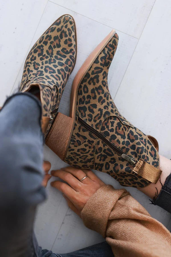 Leopard Sueded Cowboy Ankle Boots