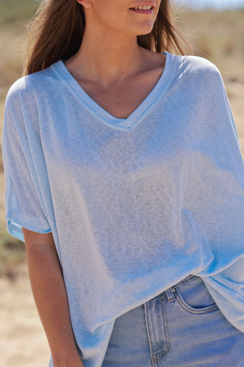 Light Blue Relaxed Fit Batwing Super Soft T-Shirt