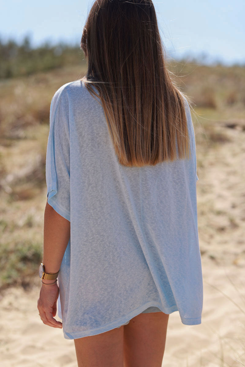 Light Blue Relaxed Fit Batwing Super Soft T-Shirt