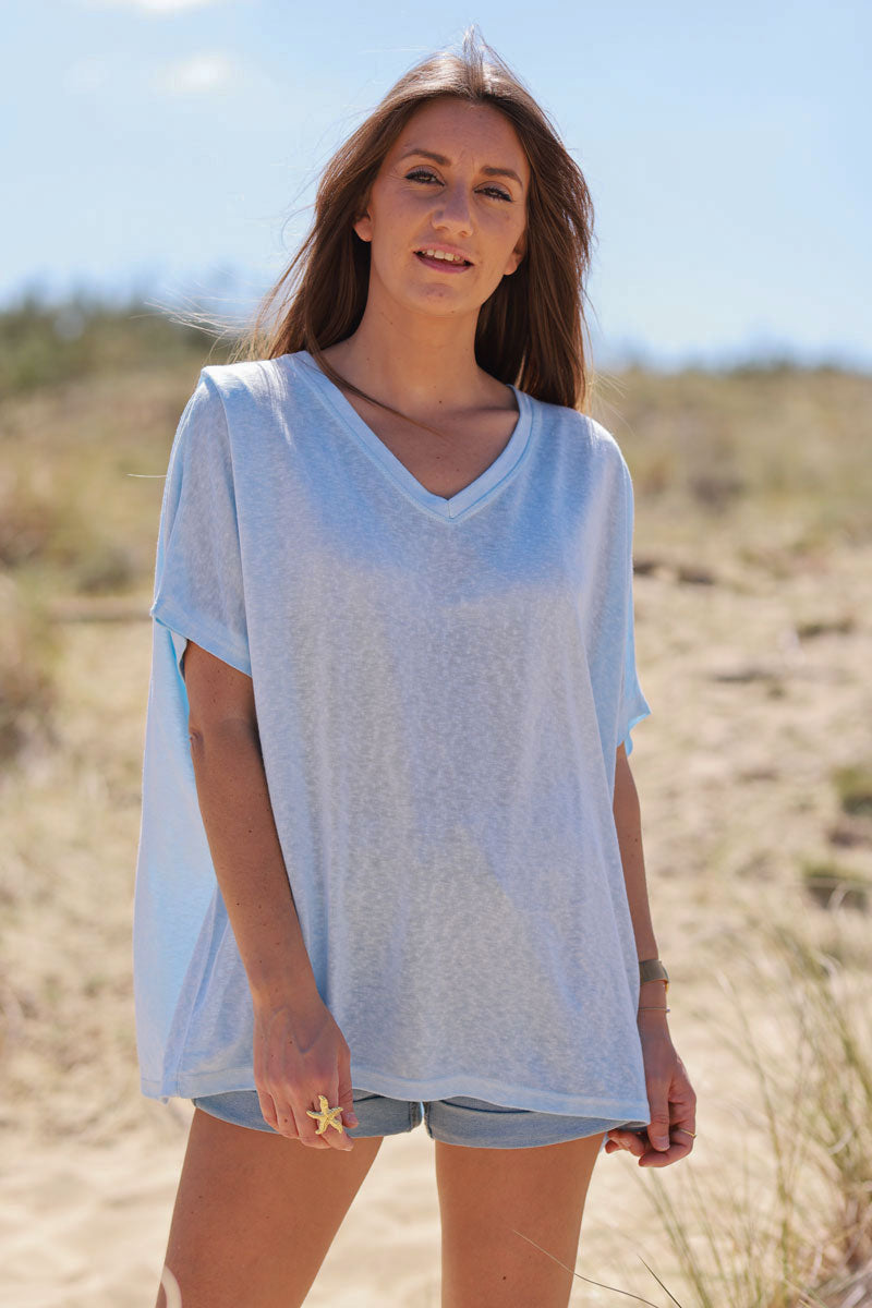Light Blue Relaxed Fit Batwing Super Soft T-Shirt