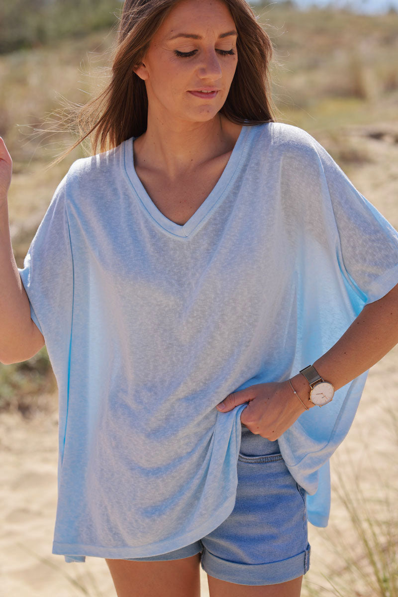 Light Blue Relaxed Fit Batwing Super Soft T-Shirt