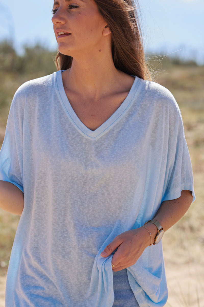Light Blue Relaxed Fit Batwing Super Soft T-Shirt