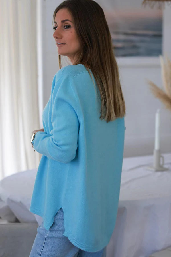 Light Blue Soft Basic V-neck Sweater