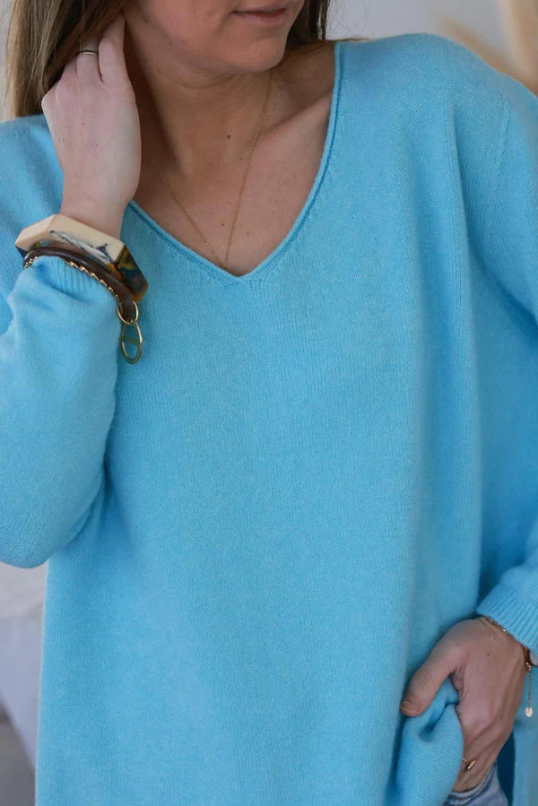 Light Blue Soft Basic V-neck Sweater