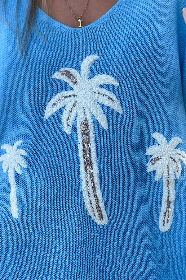 Light blue Textured Palm Slouchy Knit Sweater