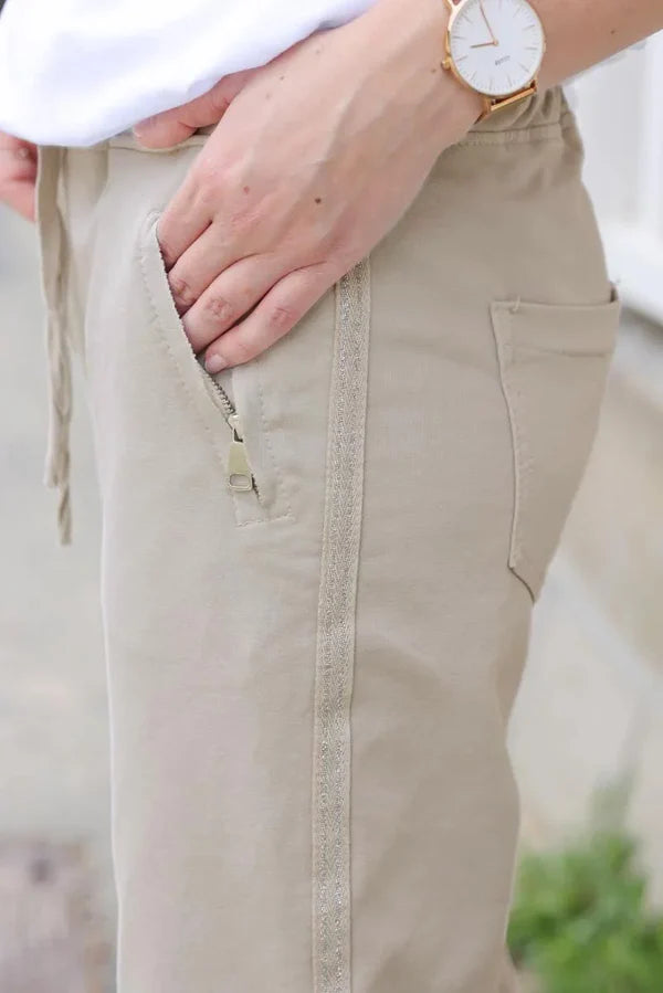 Light Brown Cotton Comfort Sweatpants with Silver Glitter Seams