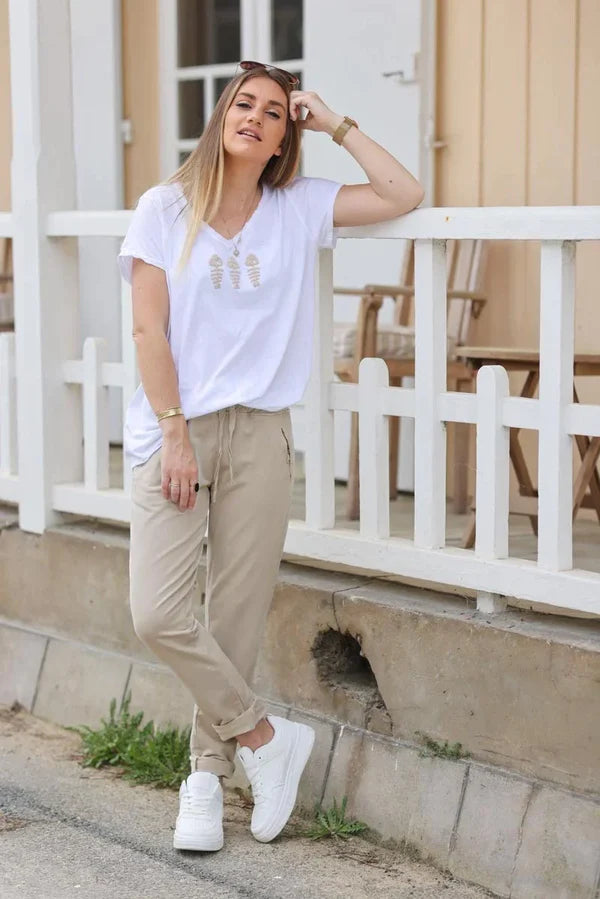 Light Brown Cotton Comfort Sweatpants with Silver Glitter Seams