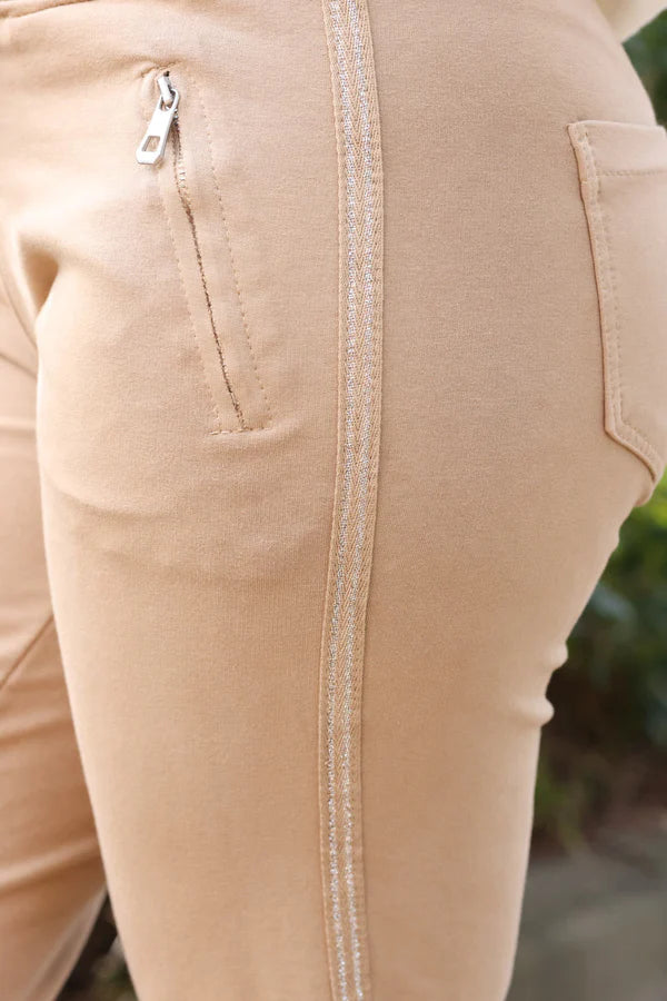 Light Camel Cotton Comfort Sweatpants with Silver Glitter Seams