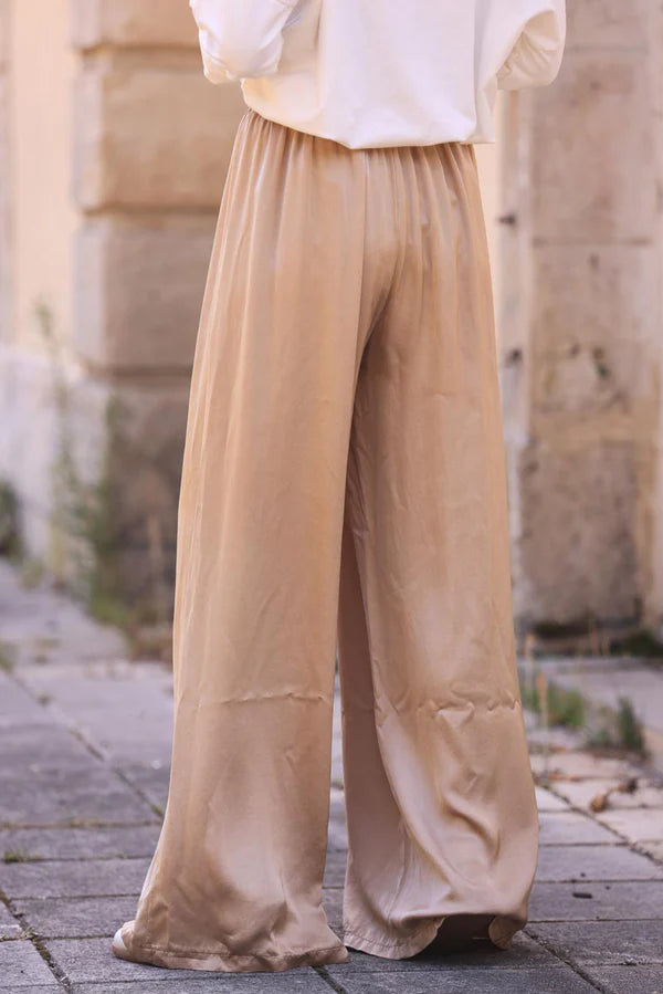 Light Camel Silky Wide Leg Floaty Pants