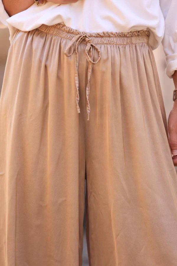 Light Camel Silky Wide Leg Floaty Pants