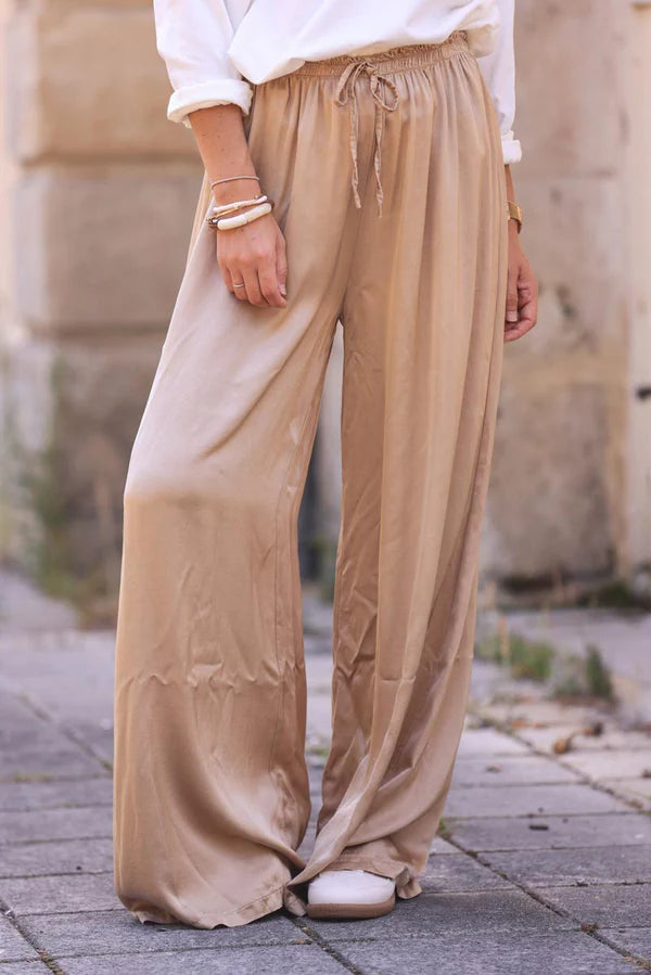 Light Camel Silky Wide Leg Floaty Pants