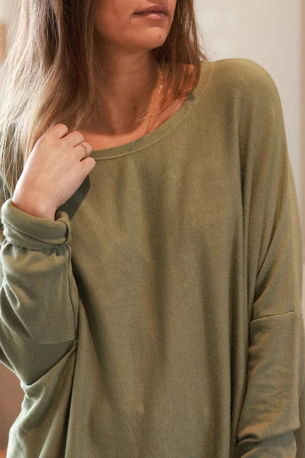 Light Olive Oversized Batwing Sweater