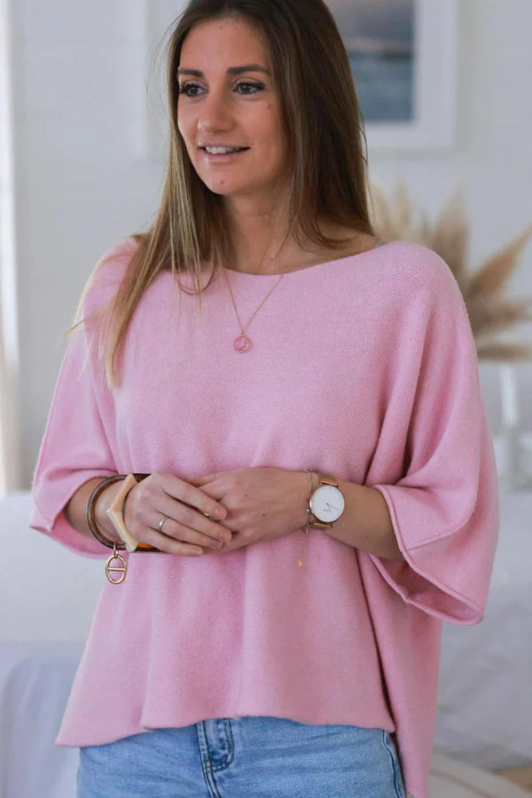 Light Pink Knit Batwing Blouse