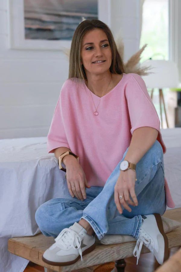 Light Pink Knit Batwing Blouse