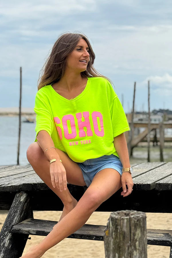 Lime Green SOHO New York Varsity Tee
