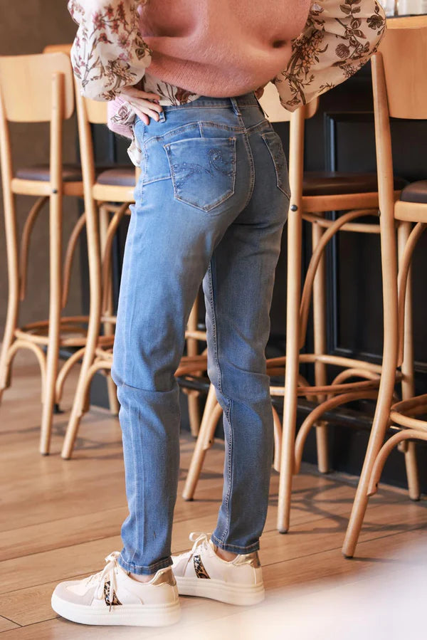 Medium Wash Embellished Pocket Skinny Jeans