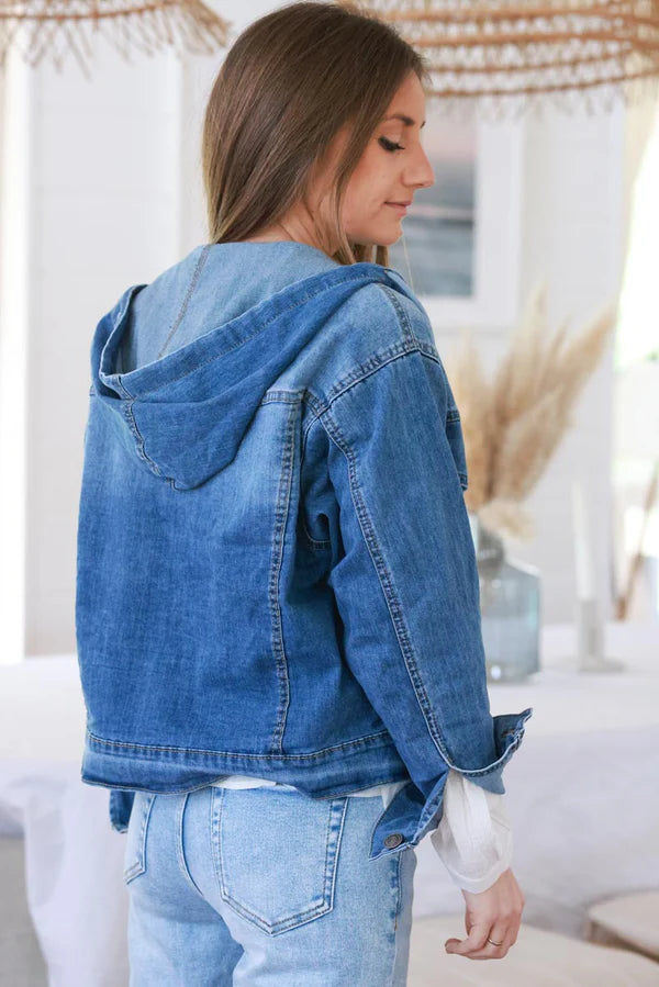 Medium Wash Hoodie Jean Jacket