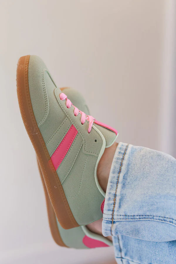 Mint Green/Hot Pink Stripe Vintage Vegan Leather Sneakers