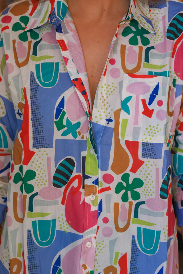 Modern Art Multi-Print Button-Down Shirt