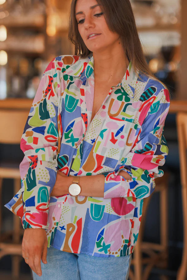 Modern Art Multi-Print Button-Down Shirt