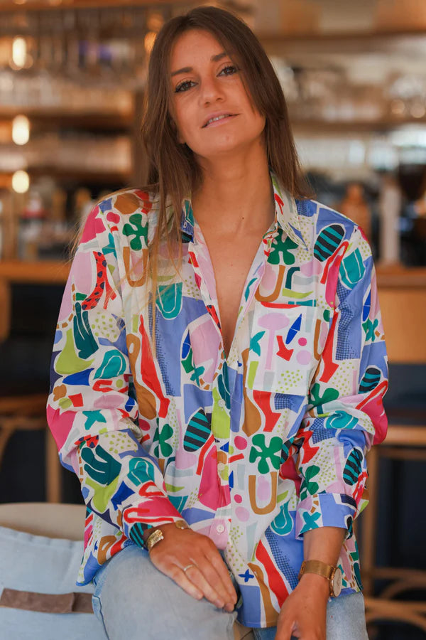 Modern Art Multi-Print Button-Down Shirt