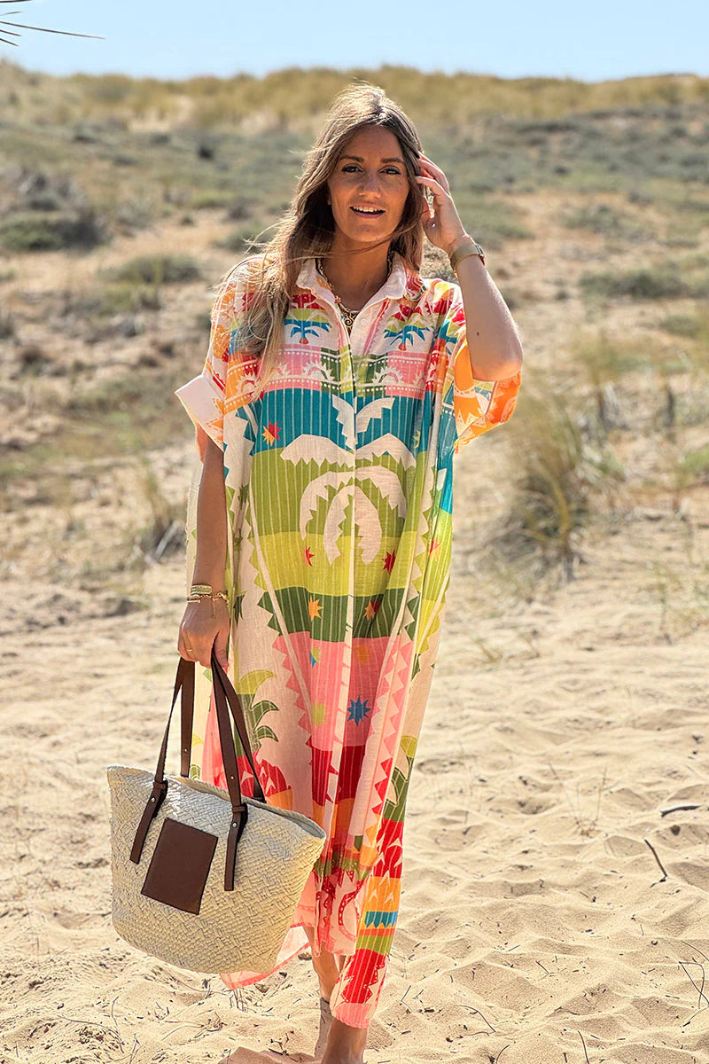 Multicolor Palm Beach Stripe Maxi Shirt Dress