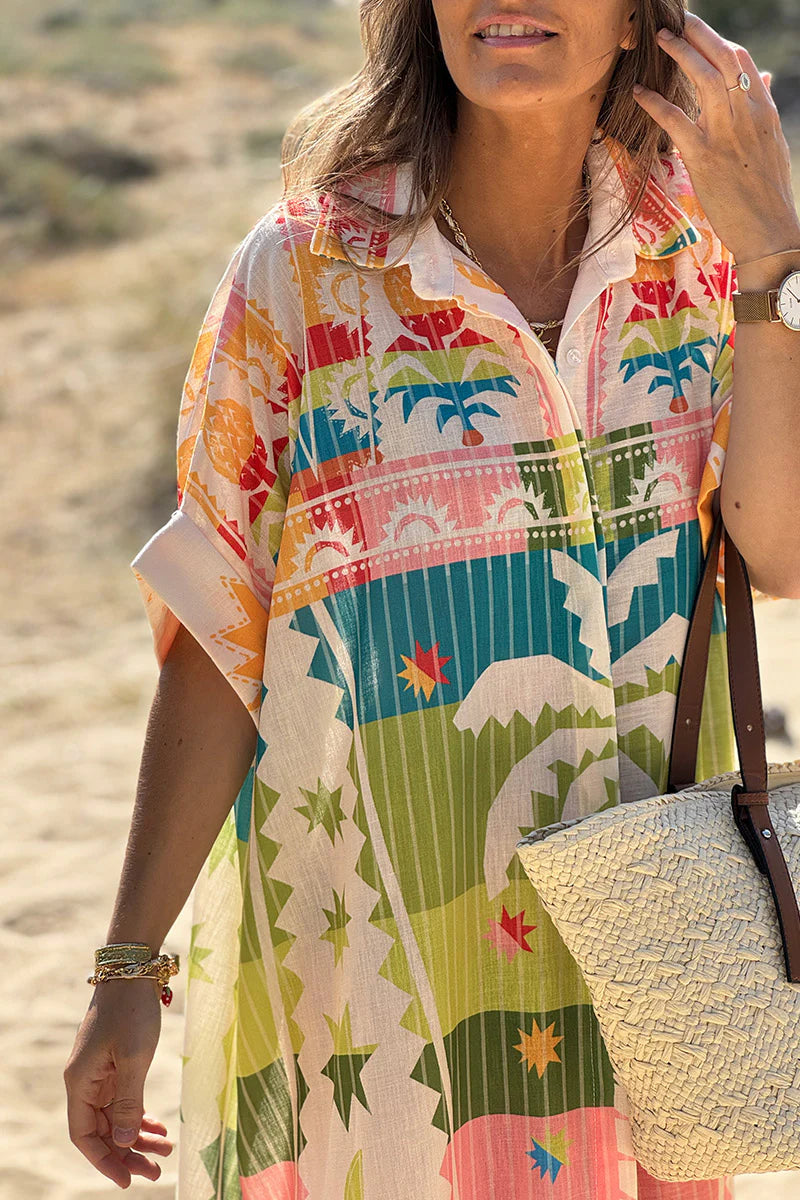 Multicolor Palm Beach Stripe Maxi Shirt Dress