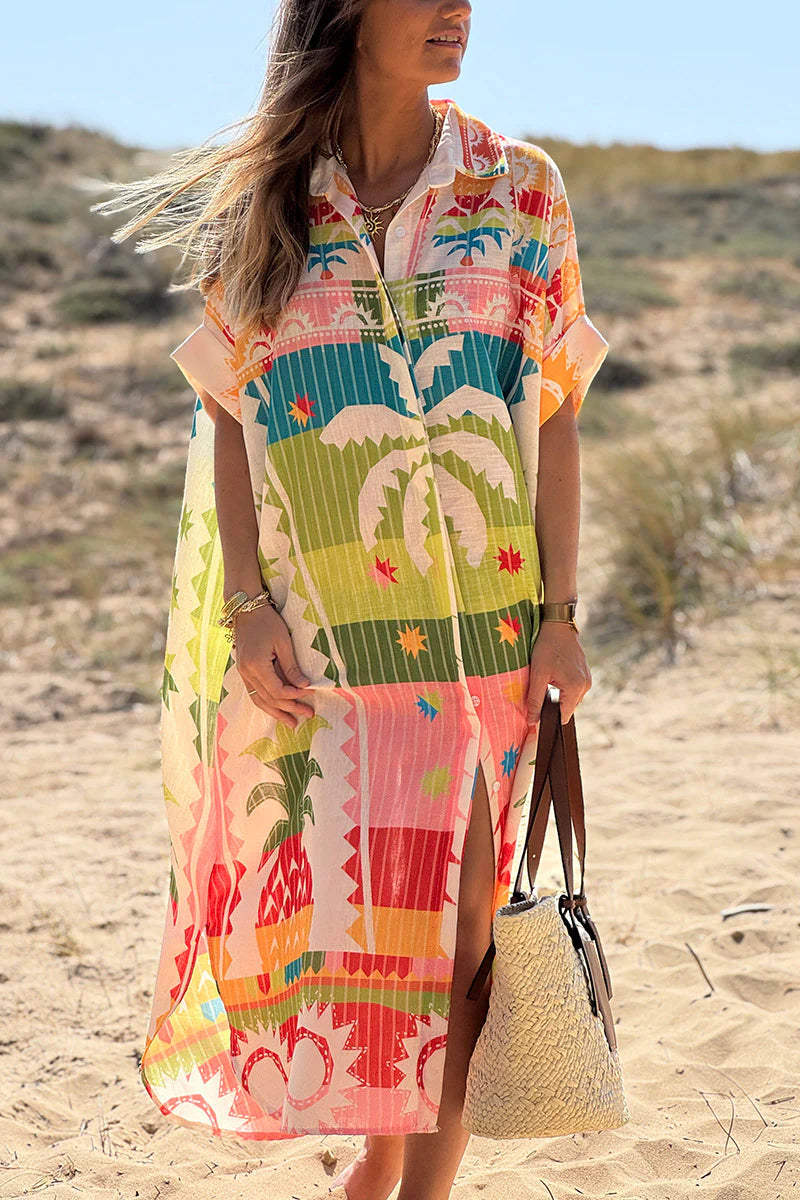 Multicolor Palm Beach Stripe Maxi Shirt Dress
