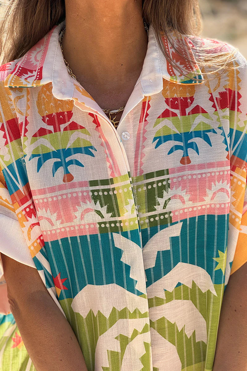 Multicolor Palm Beach Stripe Maxi Shirt Dress