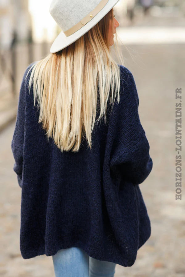 Navy blue cardigan with wrap around collar