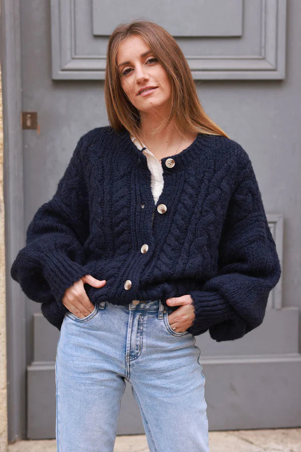Hot navy blue knit cardigan Discount - Main Image