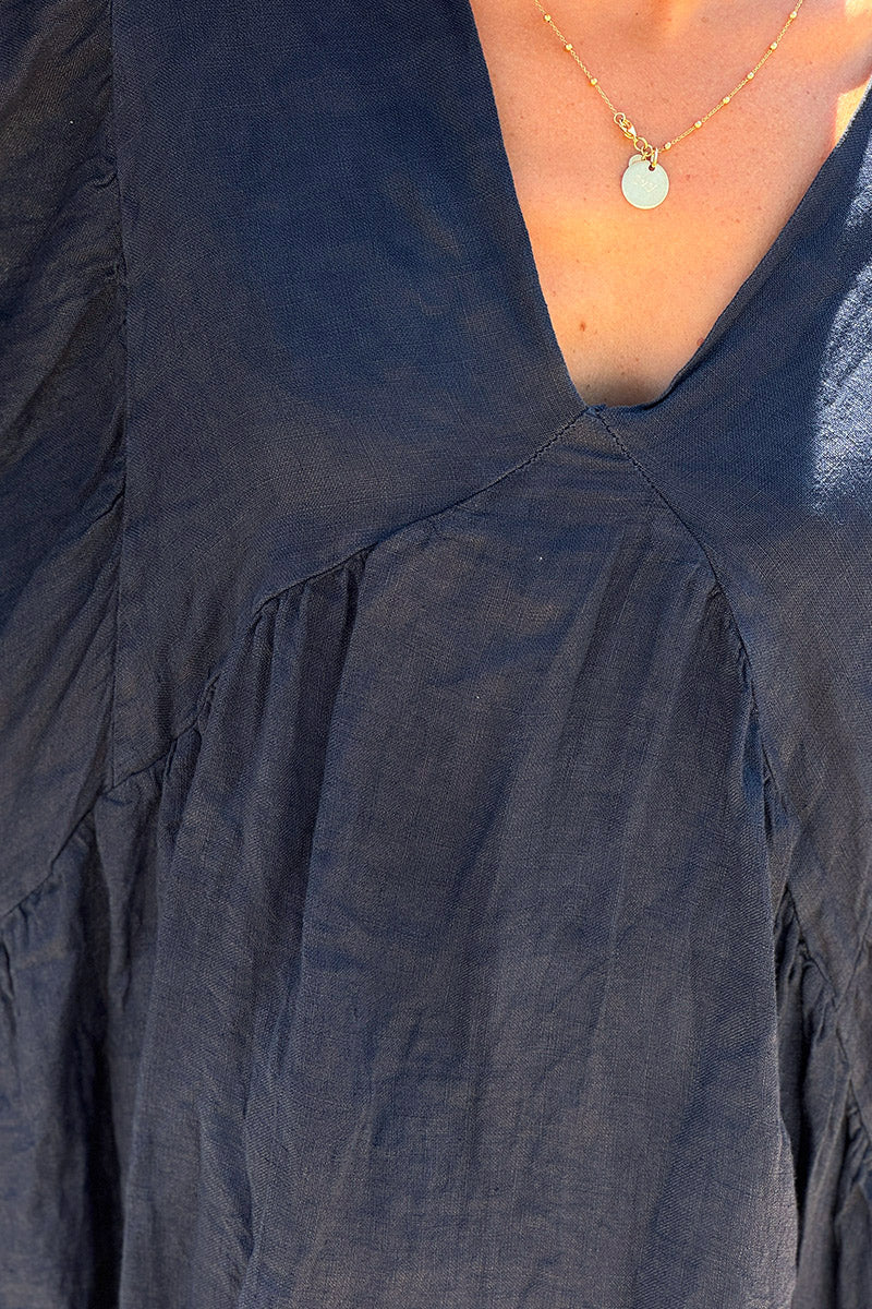 Navy blue Linen Babydoll Dress