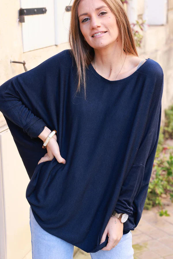 Navy Blue Oversized Batwing Sweater