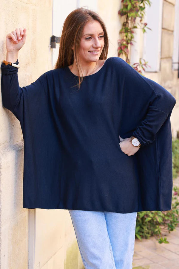 Navy Blue Oversized Batwing Sweater