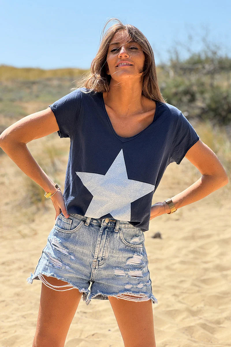 Navy blue Star Lightweight V-Neck Tee