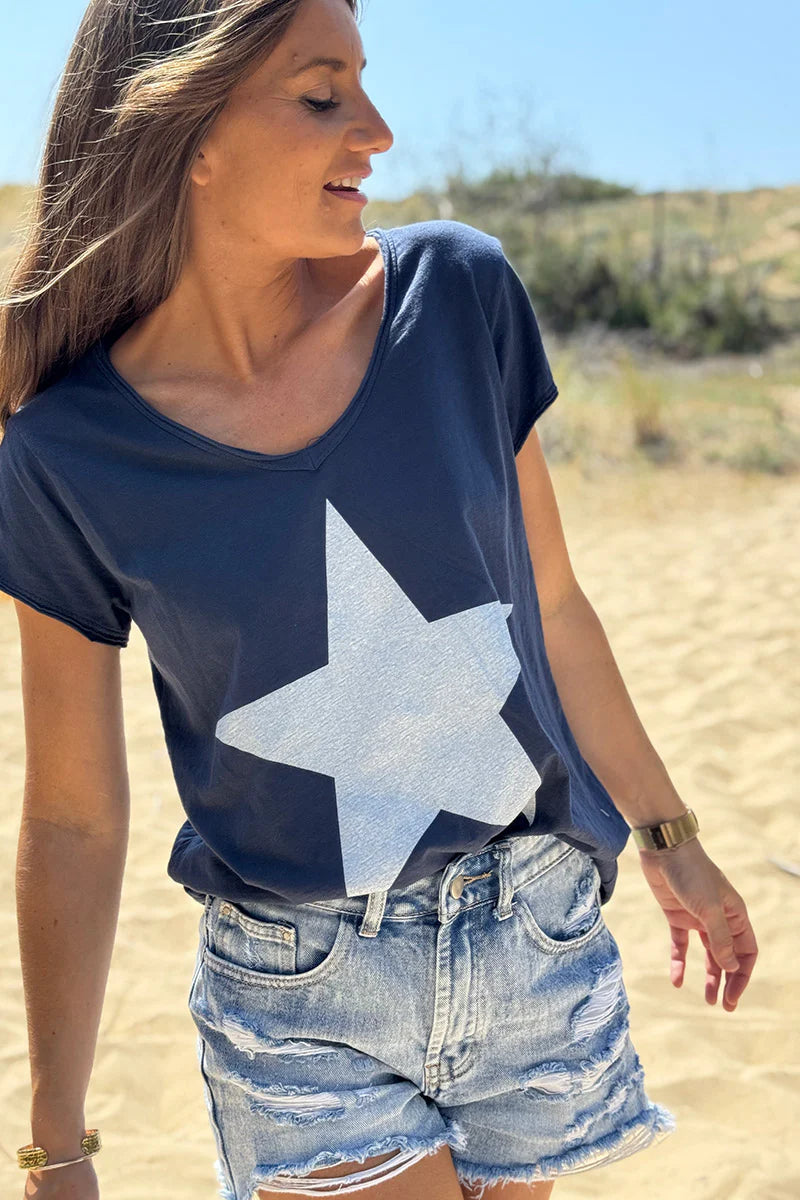 Navy blue Star Lightweight V-Neck Tee
