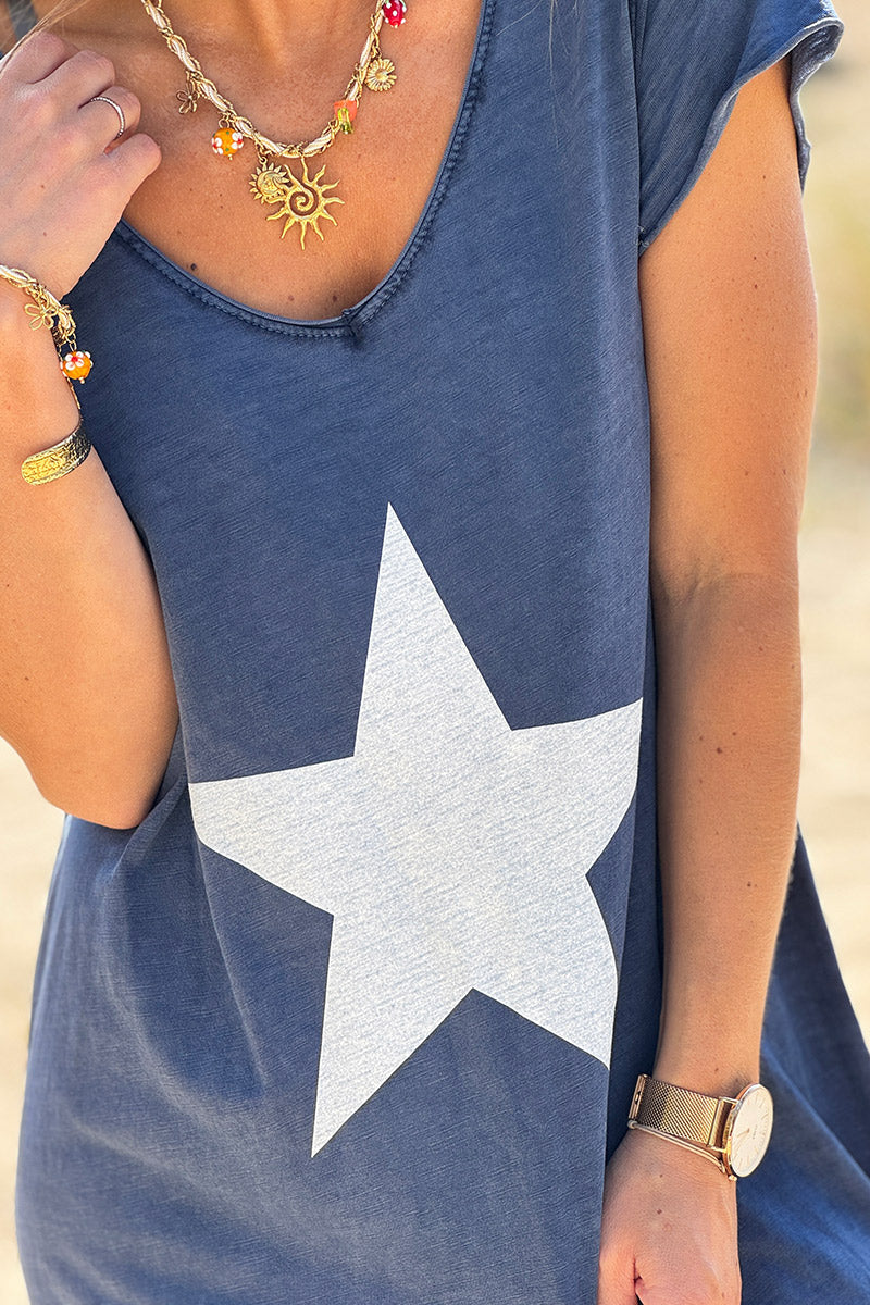 Navy Blue Star Tshirt Maxi Dress