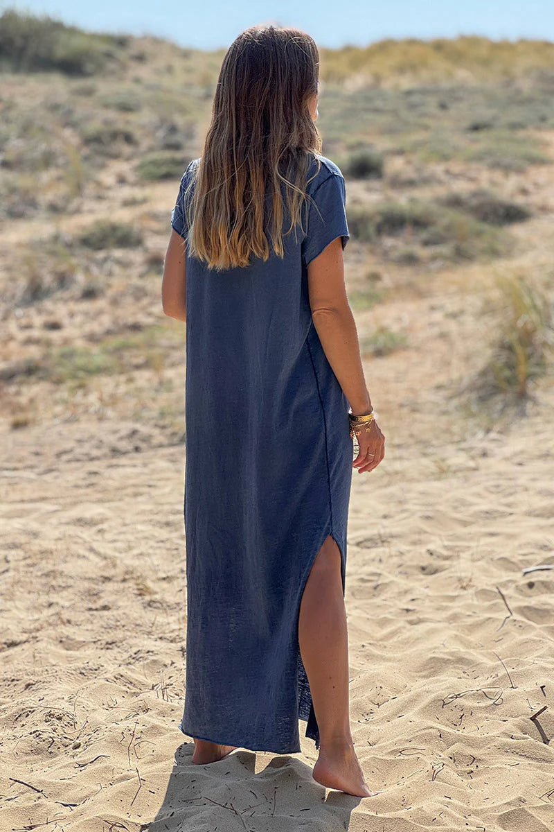 Navy Blue Star Tshirt Maxi Dress