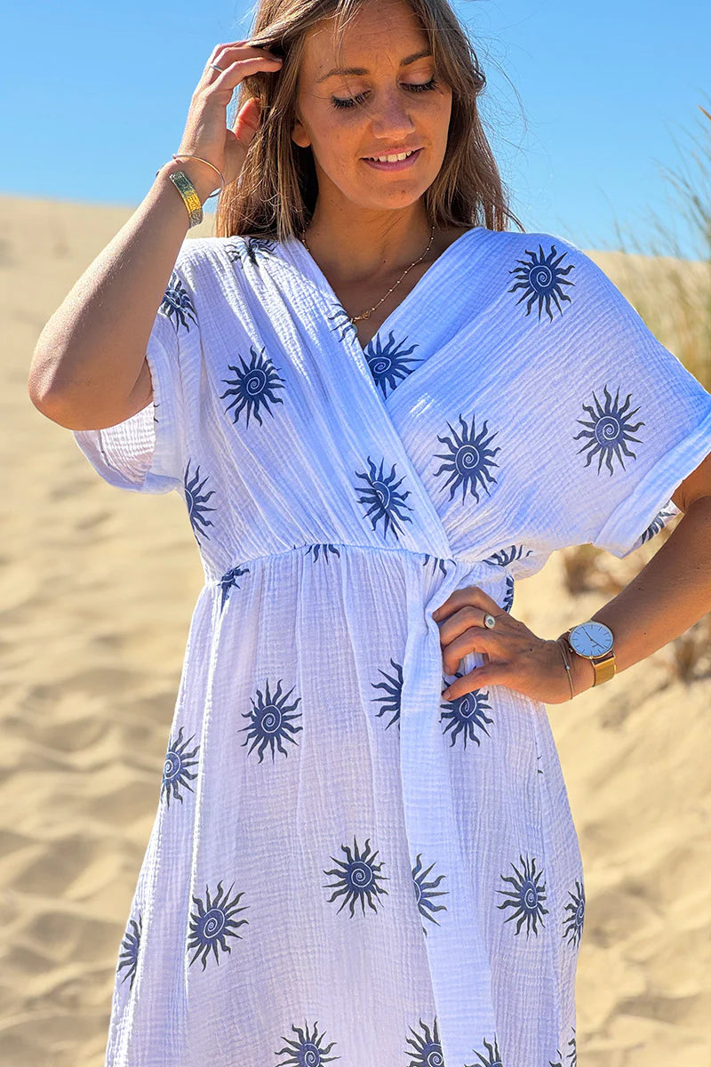 Navy Blue Sunburst Gauze Dress