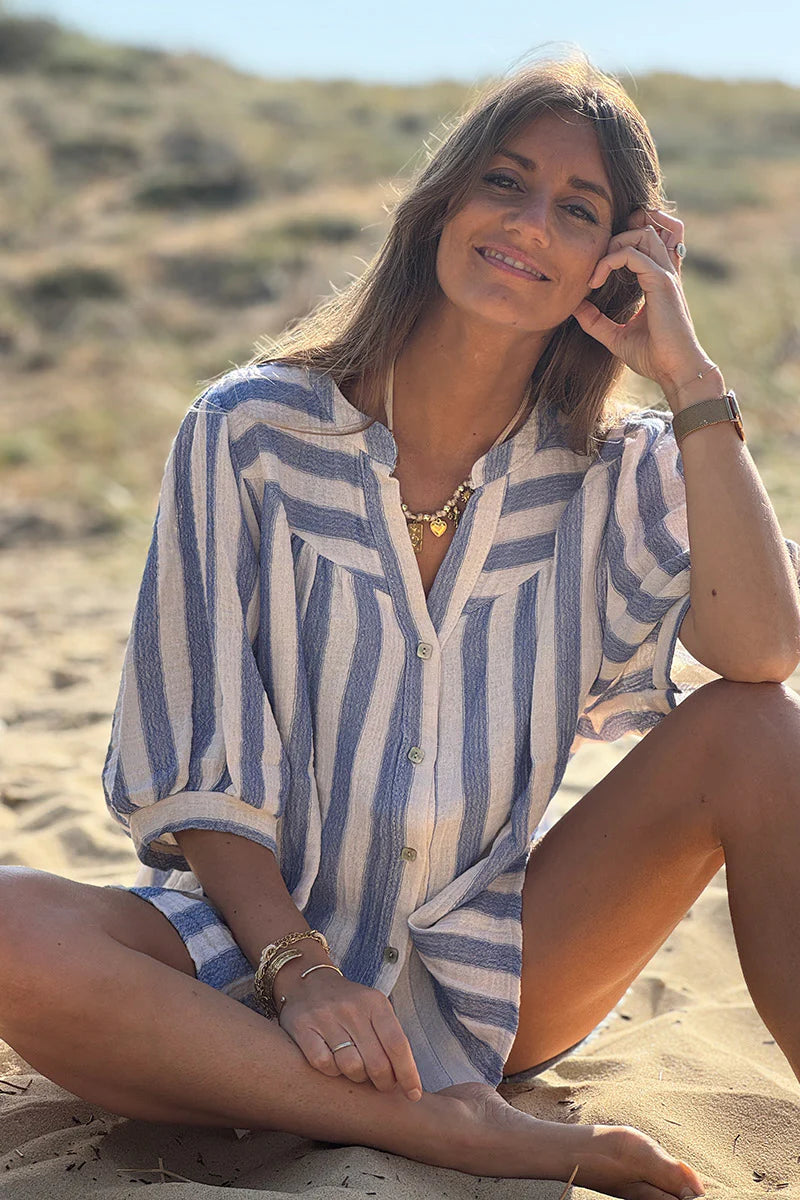 Navy Stripe Nautical Peasant Blouse