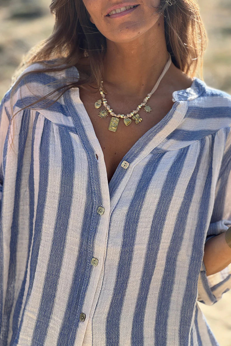Navy Stripe Nautical Peasant Blouse