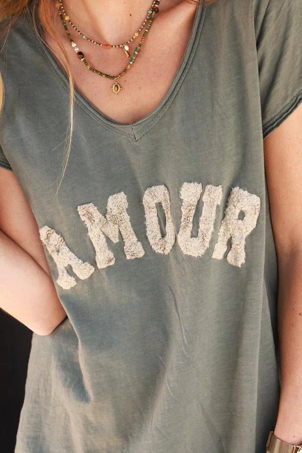 Olive “Amour” Collegiate Tee