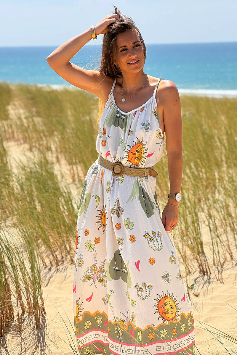Olive Boho Hearts Print Maxi Dress