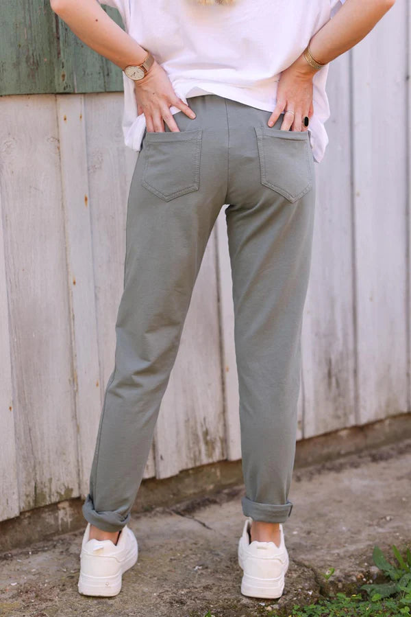 Olive Cotton Comfort Sweatpants with Silver Glitter Seams