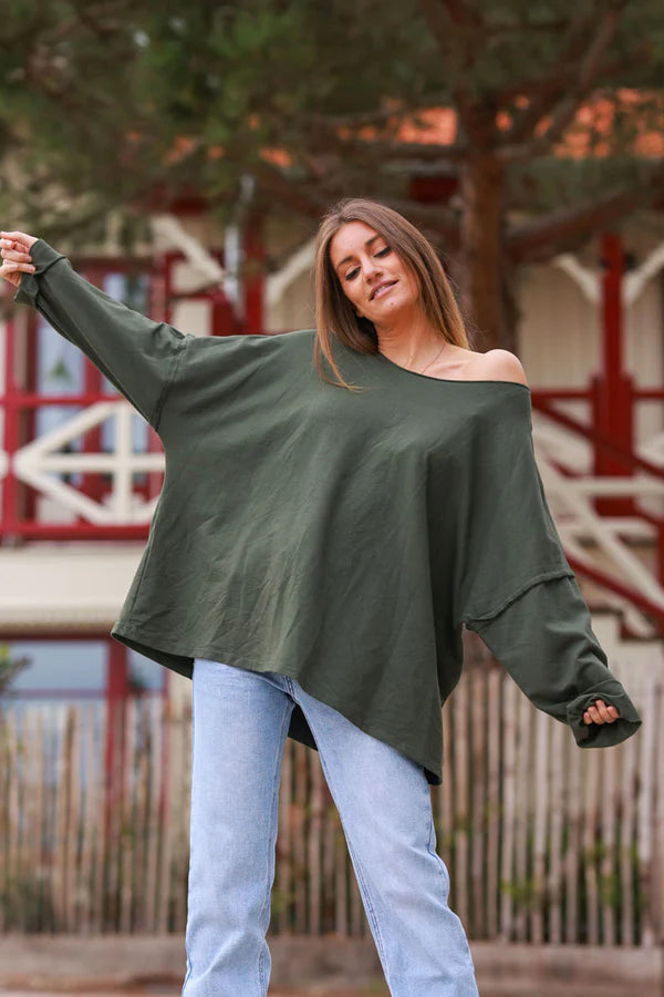 Olive Exposed Seam Long-Sleeve Tee