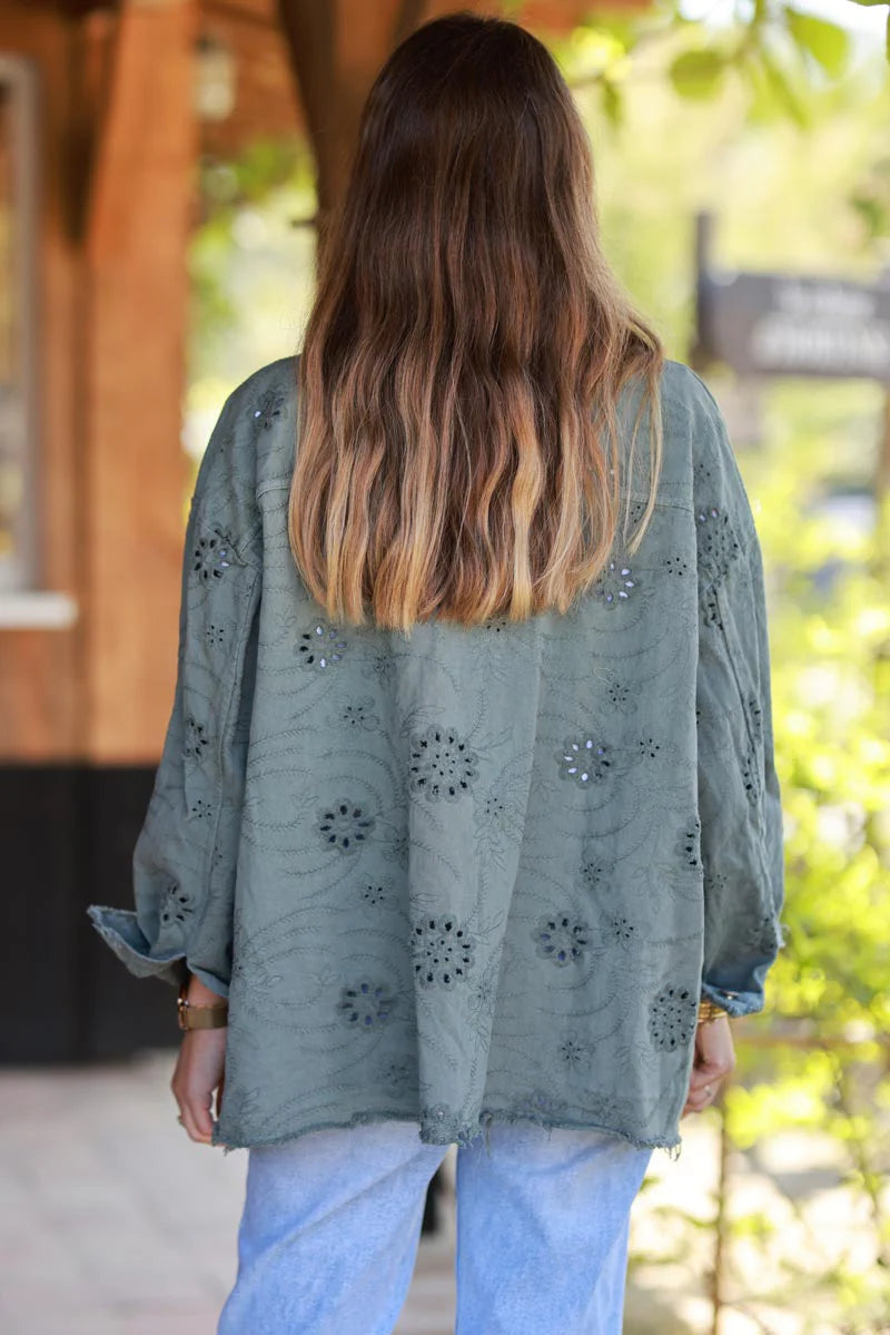 Olive Eyelet Motif Utility Jacket