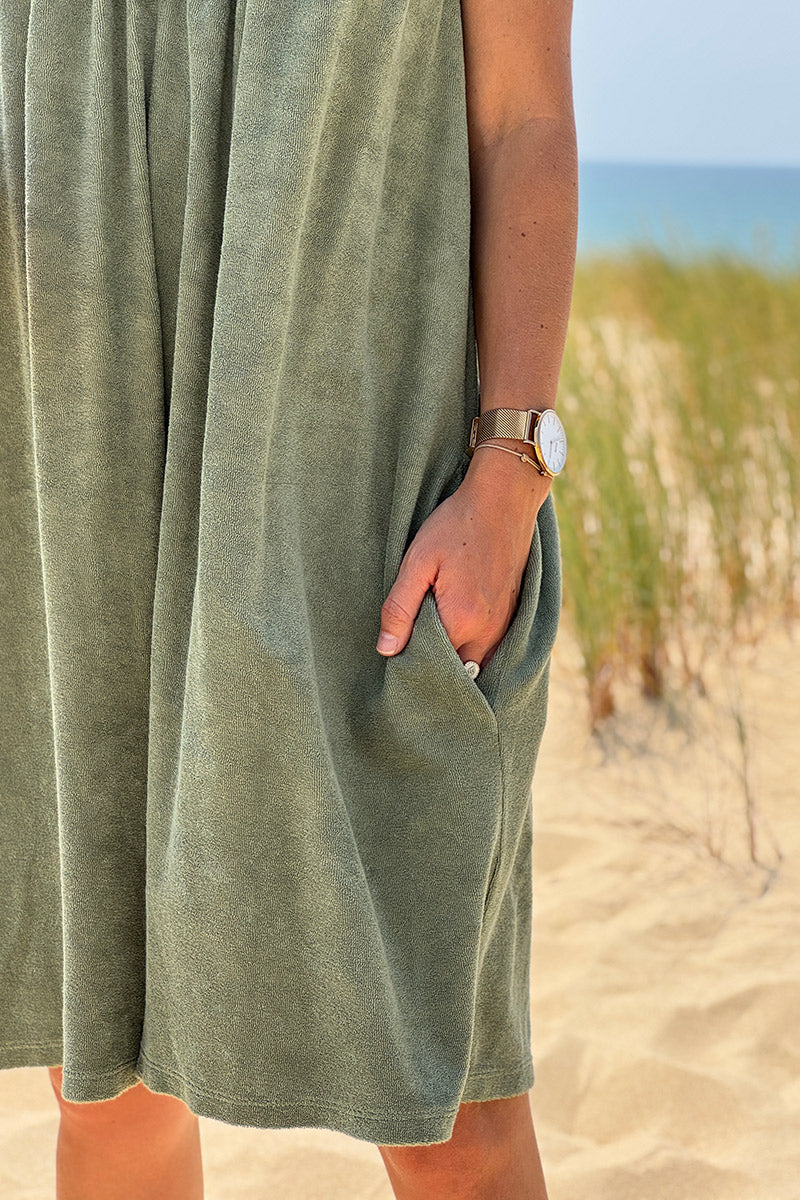 Olive Gauze Tie-Shoulder Playsuit