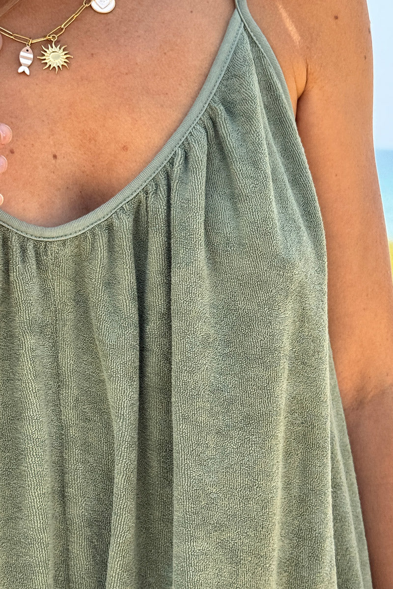 Olive Gauze Tie-Shoulder Playsuit