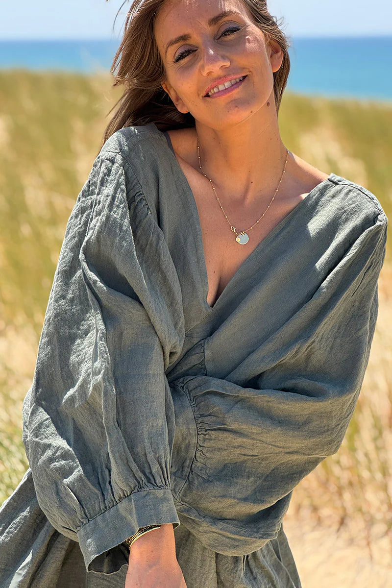 Olive Linen Babydoll Dress
