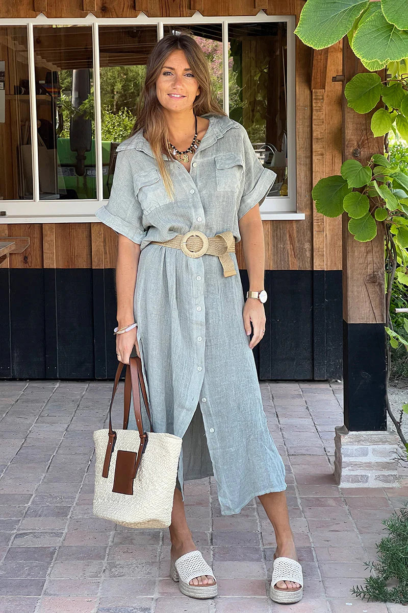 Olive Linen Beach Maxi Dress